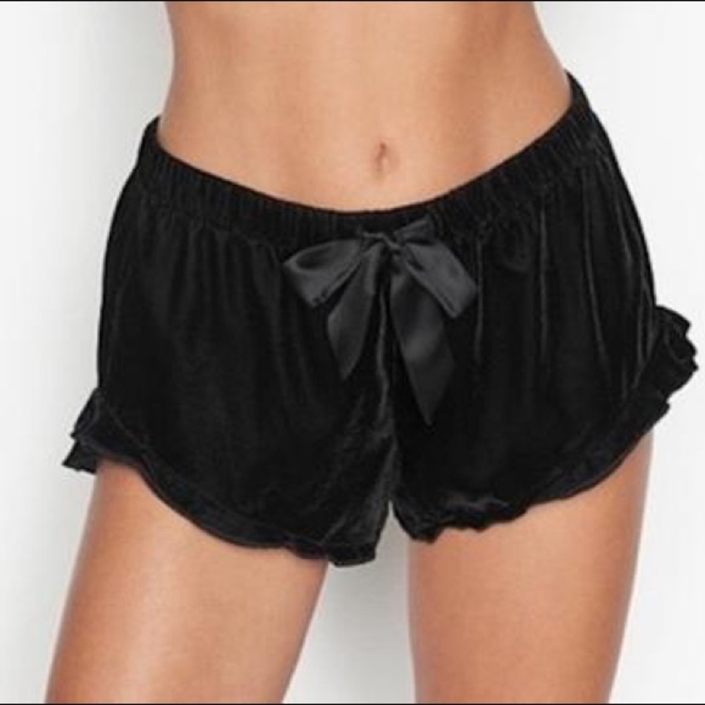 Victoria secrect black velvet pj shorts satin string
